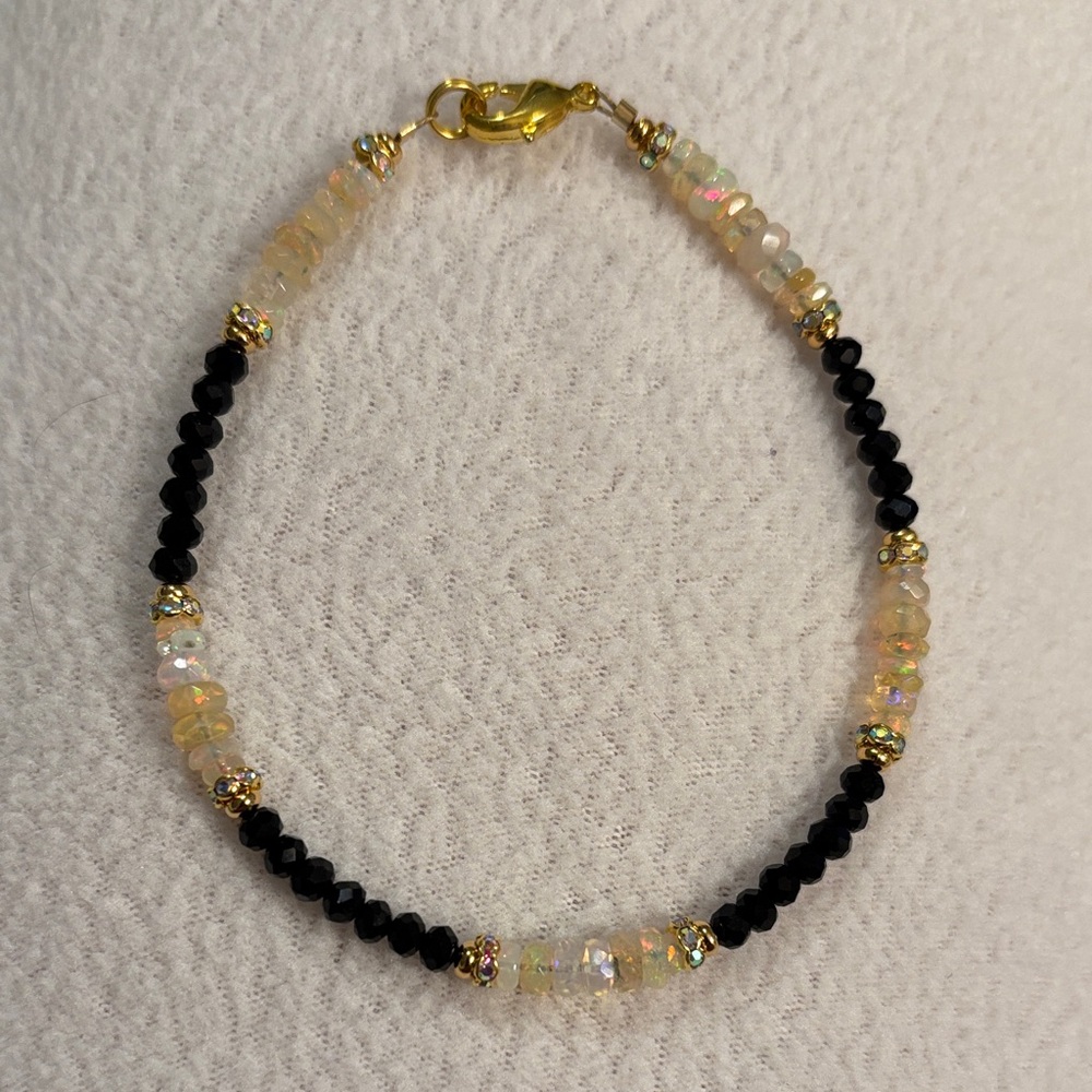 Elegant Black and Opal and  Gold Beaded Bracelet